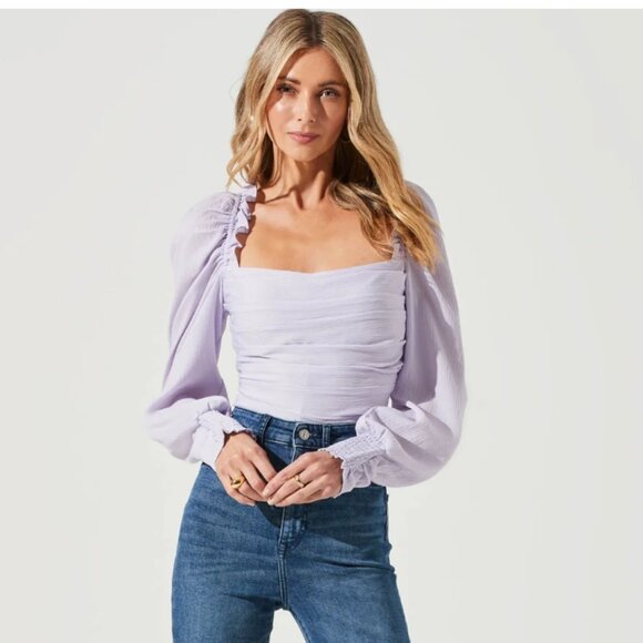 Ruched Puff Sleeve Top - Picture 1 of 6